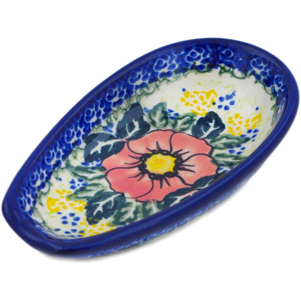 Polmedia Polish Pottery Authentic Polish Pottery Spoon Rest Signature UNIKAT in Red Daisy Delight Design Handmade in Bolesławiec Poland by Ceramika