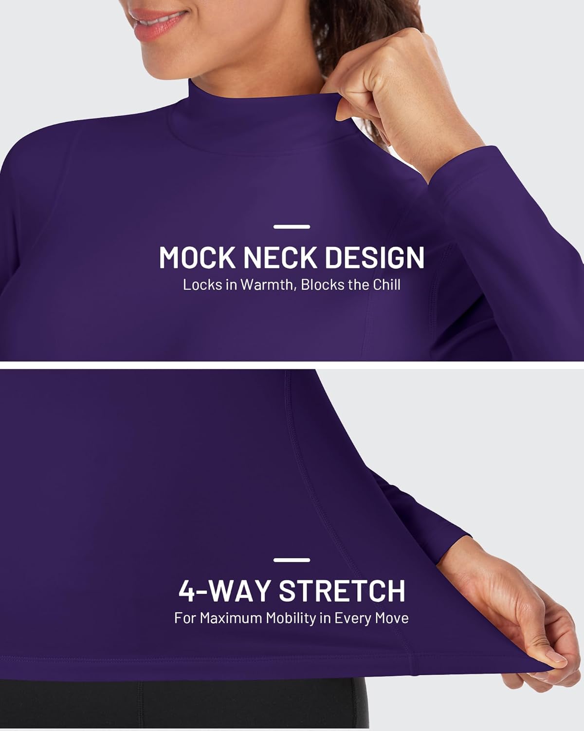 Runhit Women's Thermal Shirt Fleece Mock Turtle Neck Long Sleeve Compression Athletic Base Layer Tops Cold Weather Gear - Image 3