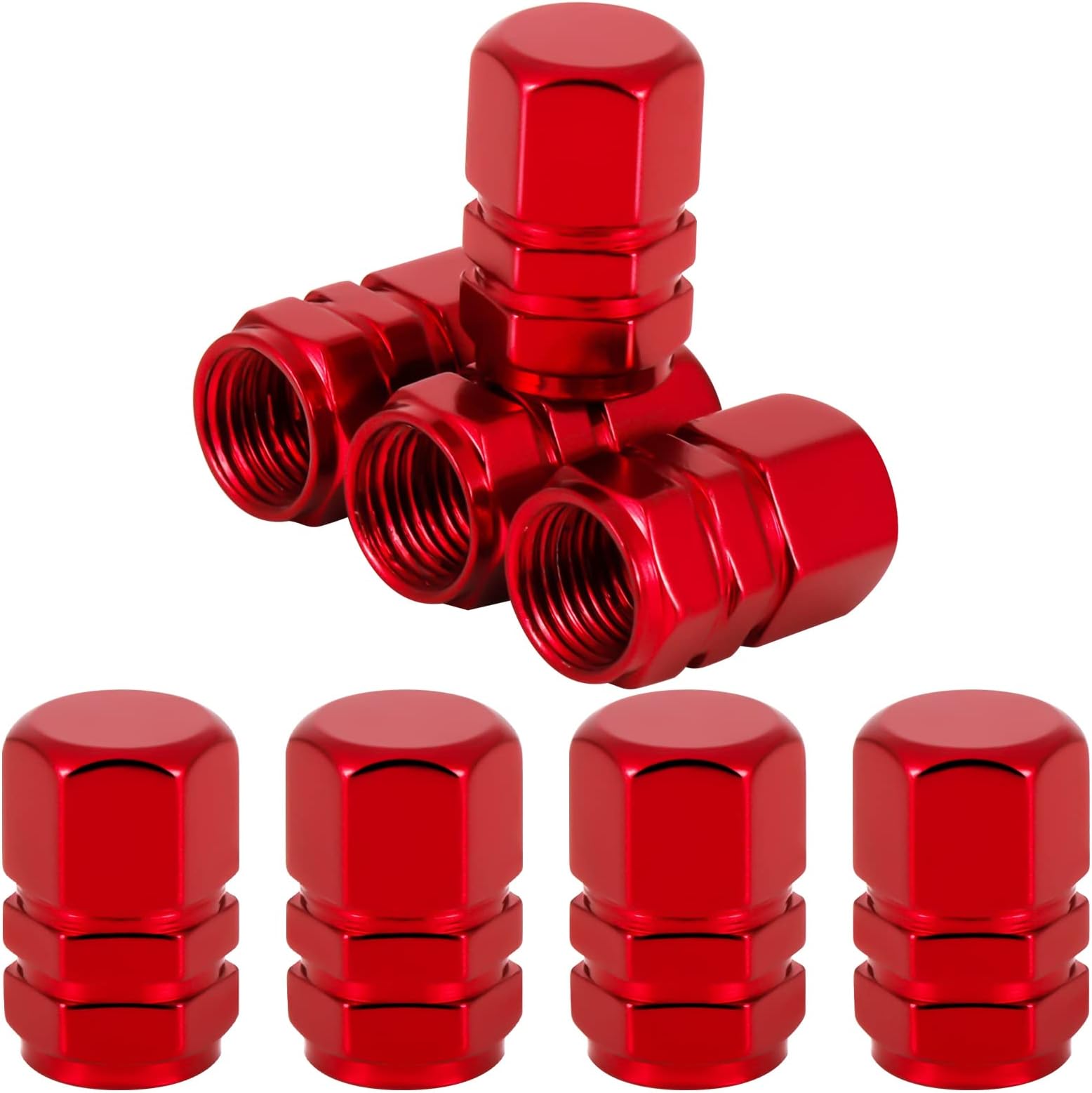 8 PCS Tyre Valve Caps, Red Aluminum Alloy Dust Caps for Car Tyres Bike Motorcycle