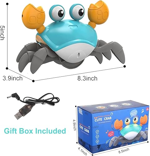 Miniatura 7 de Juguete para bebé de cangrejo gateante, juguetes para la hora boca abajo con música y luces, regalo interactivo de Navidad y Pascua para niños y