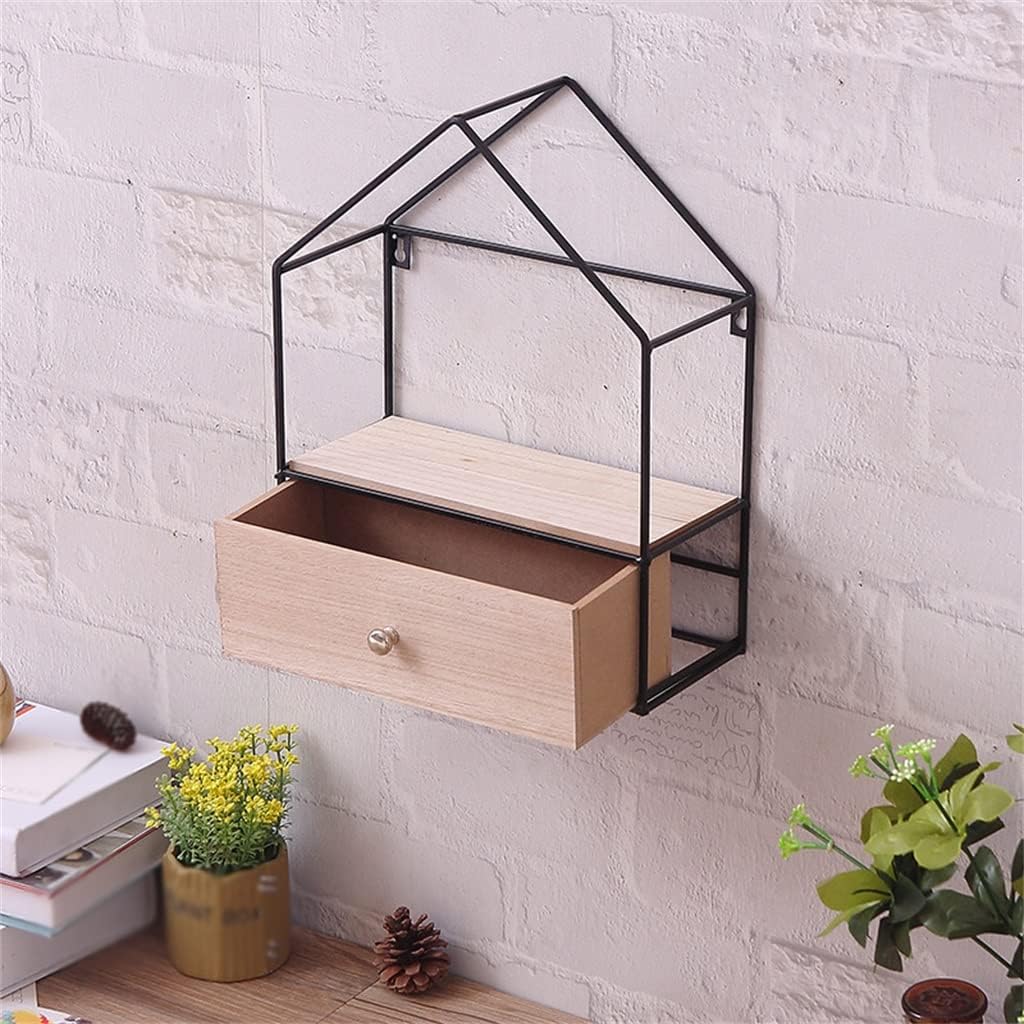 Triangle House Drawer Storage Cabinet Wrought Iron Wood Wall Hanging Rack Storage Cabinet