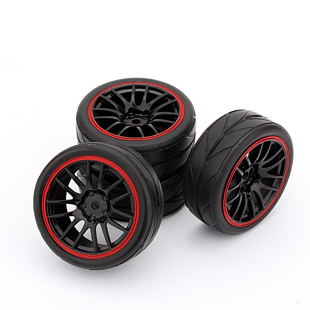 4PCS RC Racing Rubber Tires,Fit HSP HPI 9068-6081 1/10 Car On Road Wheel Rim