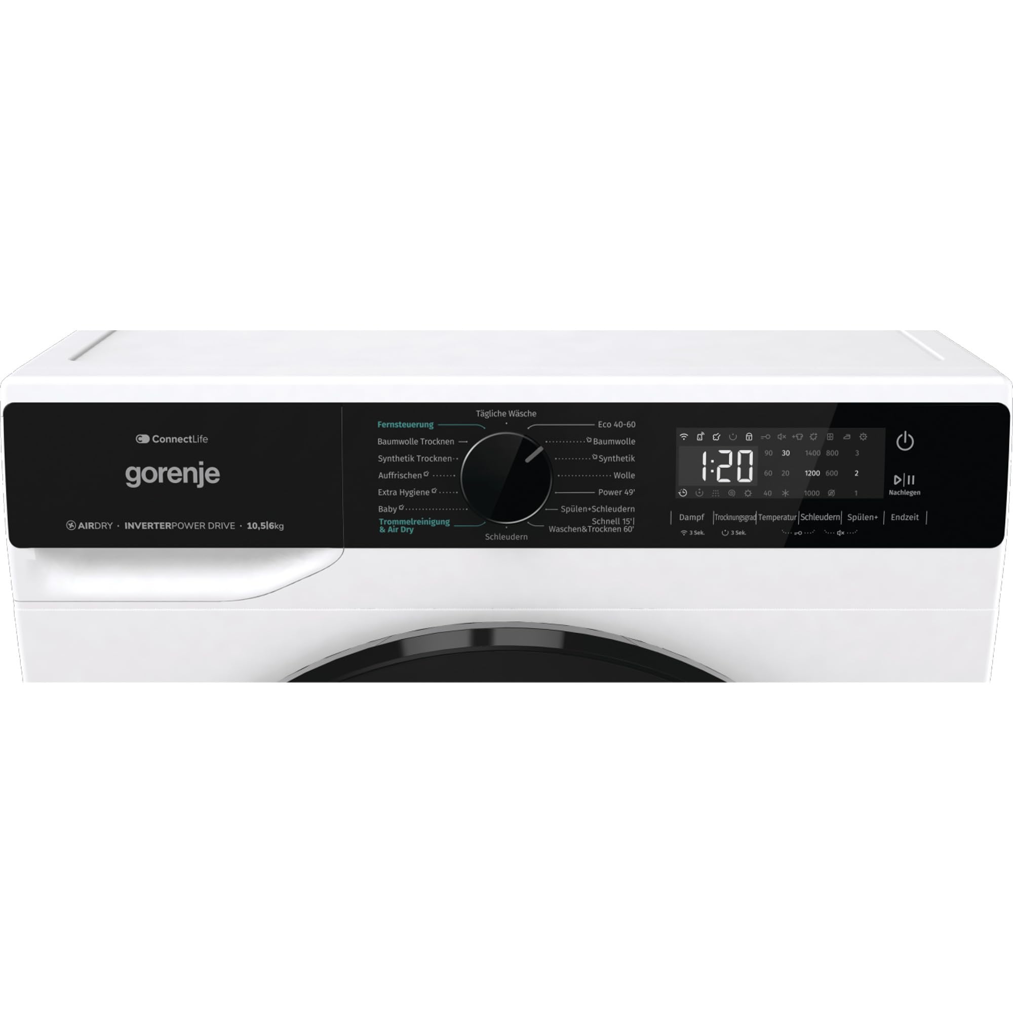 Gorenje WD2PA1X64ADW, DE suszarka do prania, Connect Life, 16 programów, 10,5 kg, 54 l, 1400 U, min, Total AquaStop, AirDry, Inverter PowerDrive, AllergySteam, Wash&Dry 60', A-20%