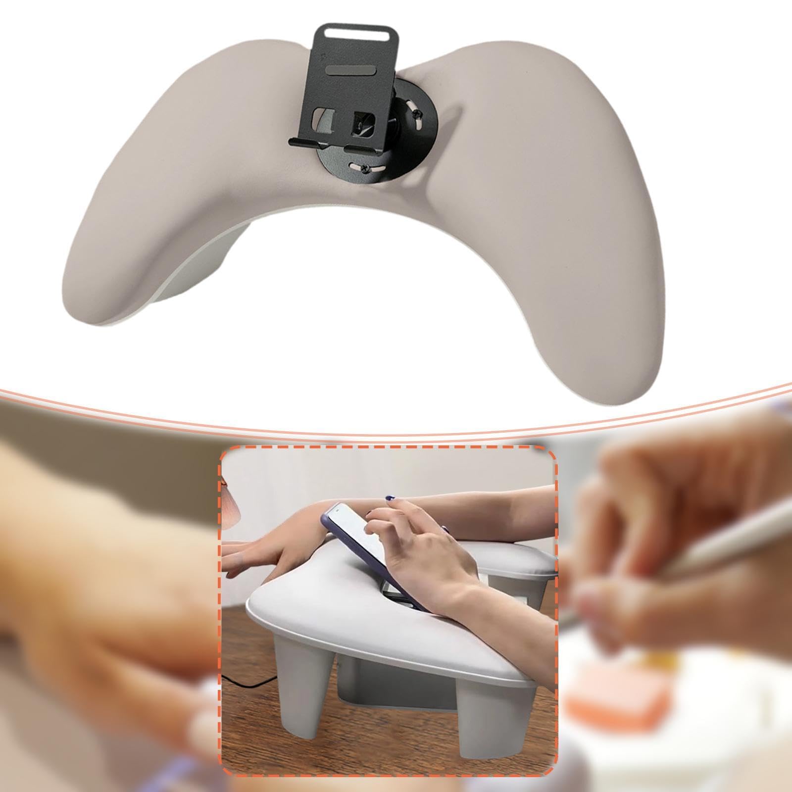 Harilla Reposabrazos para manicura profesional en forma de U con soporte ajustable para teléfono y reposabrazos para salón de manicura, Marrón Claro