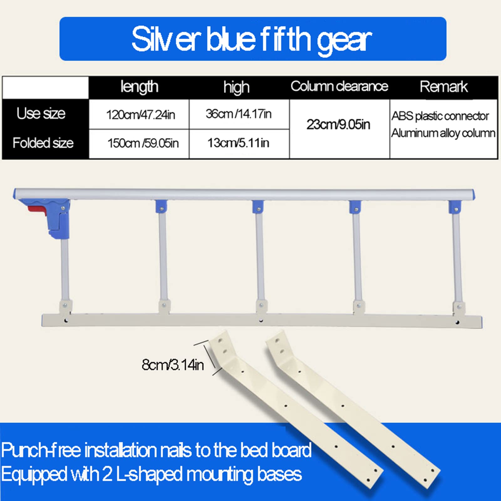 Protector de barandilla cama plegable aleación aluminio | Protector de barandilla de cama plegable de 120x36 cm: portátil for adultos mayores
