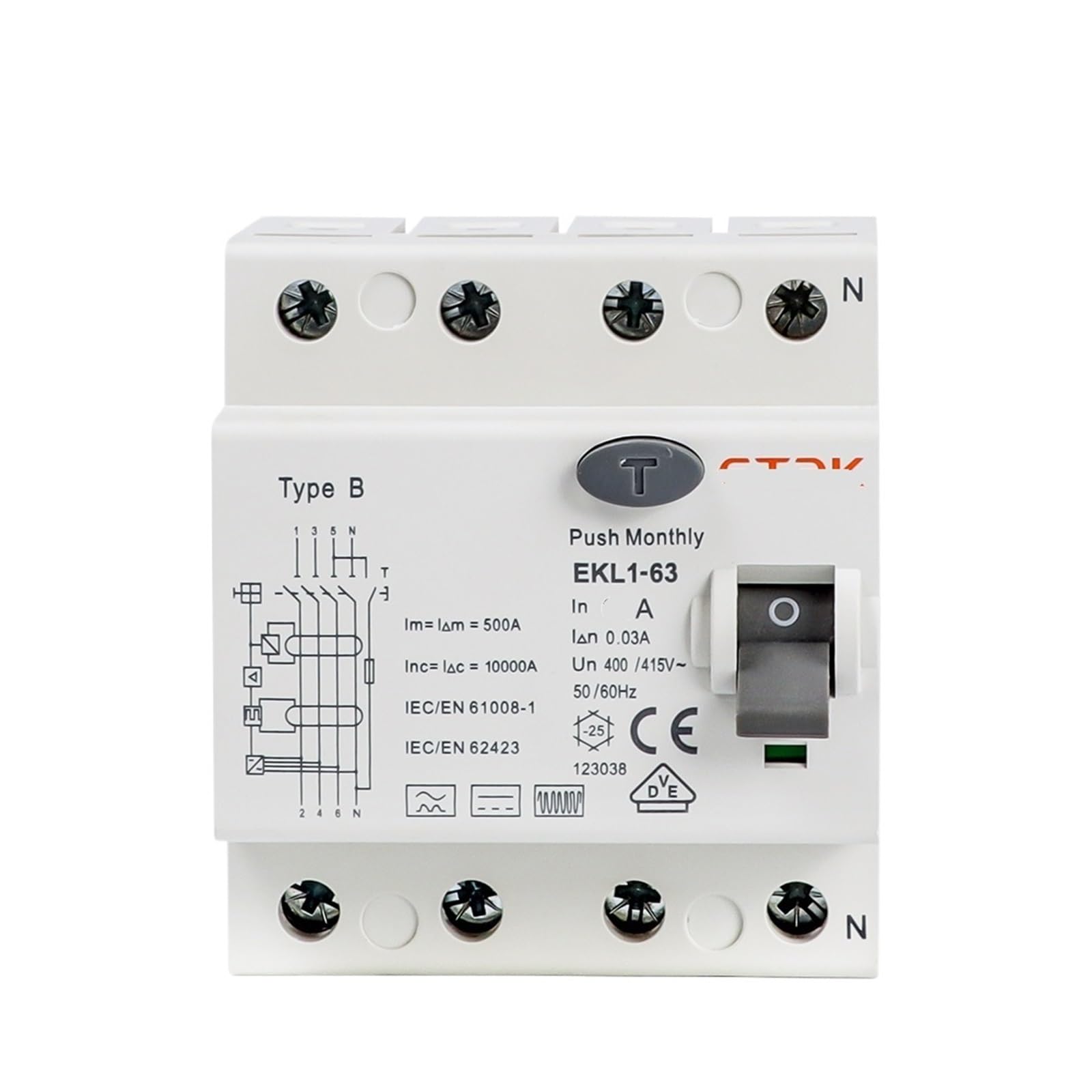 VSPPJYFG B Type Evse 4P 4 Pole AC Leakage Circuit Breaker 40a 63a 30ma EKL1-63HB 10KA DIN Rail 220V(40A)