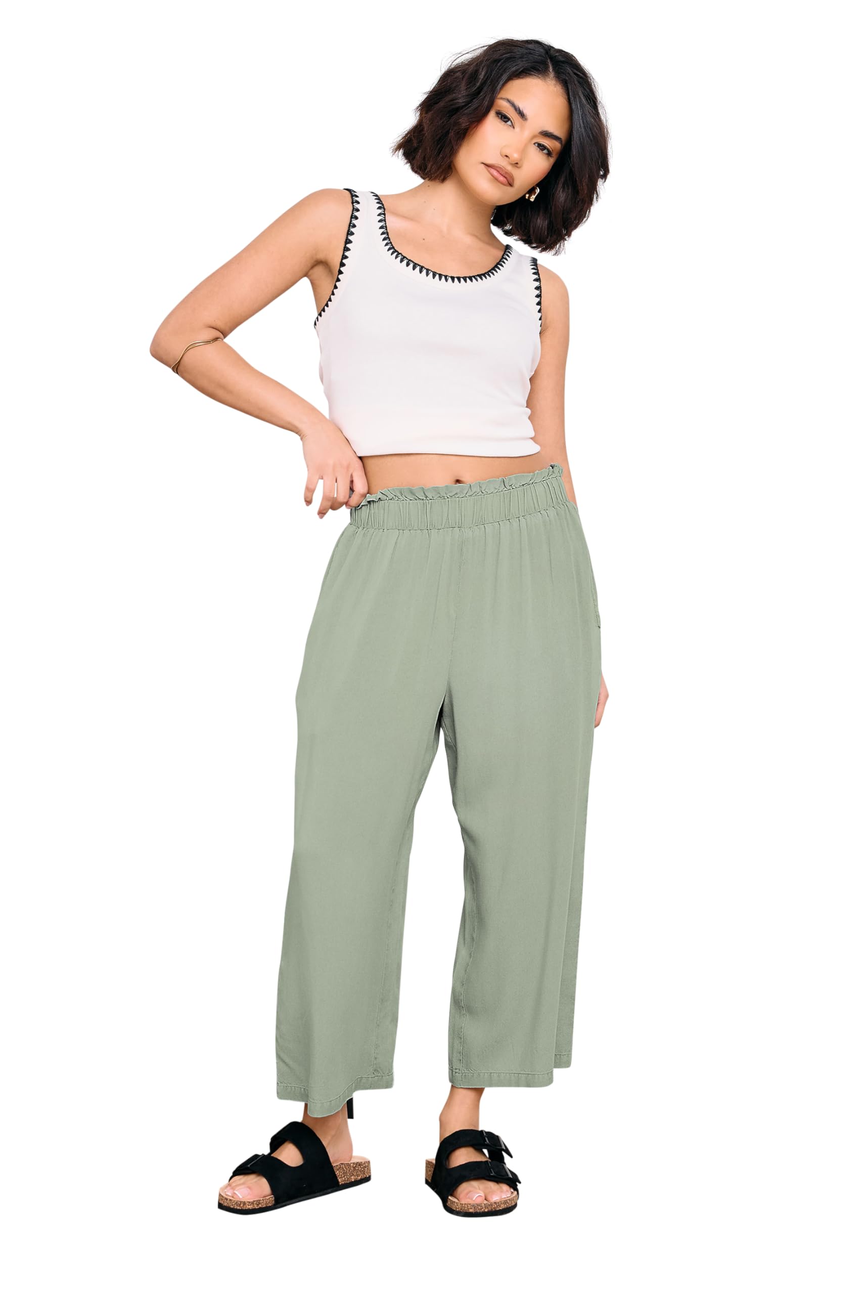 PixieGirl Petite Acid Wash Cropped Trousers - Light Green - Size 12