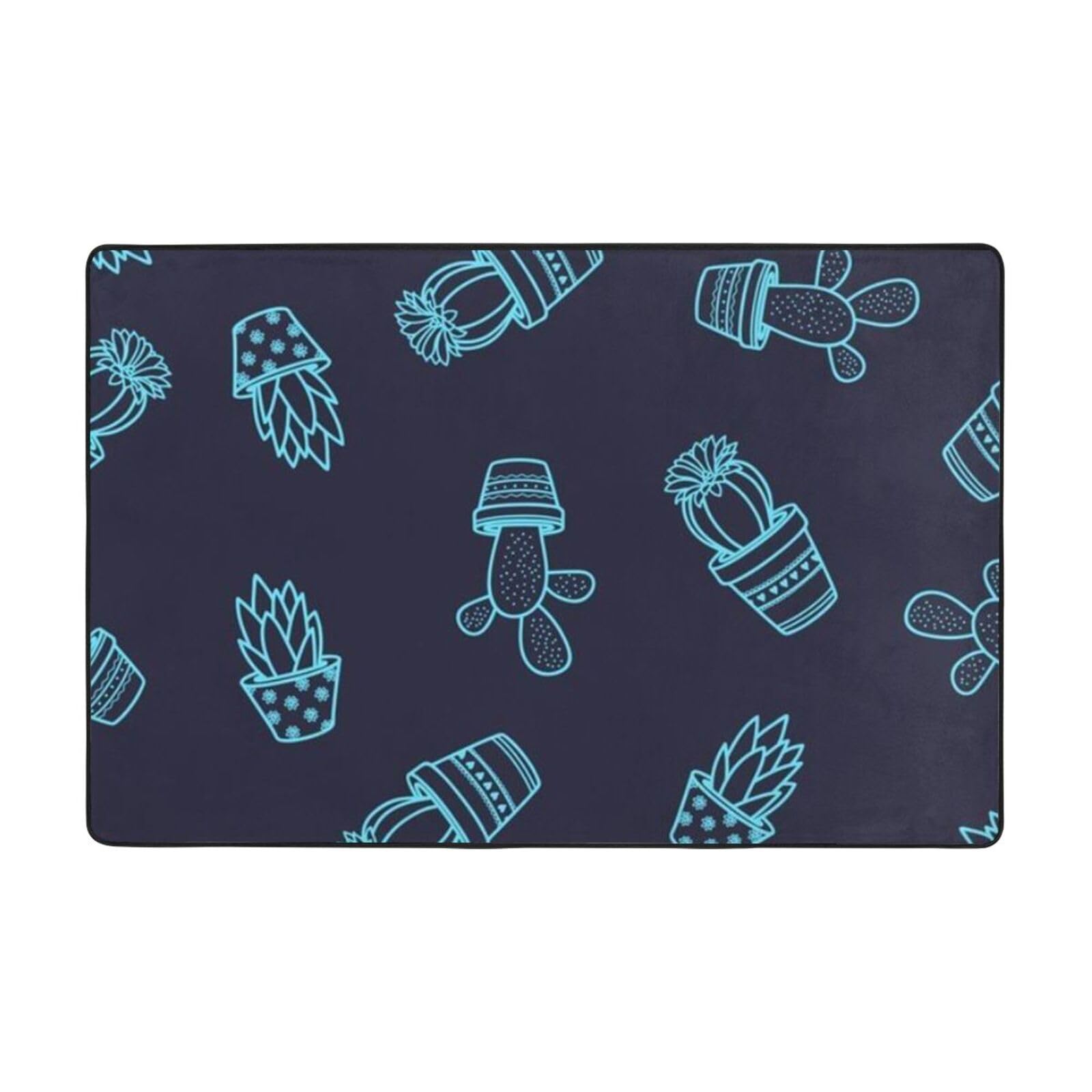 Tapis antidérapant et absorbant en flanelle lavable motif cactus