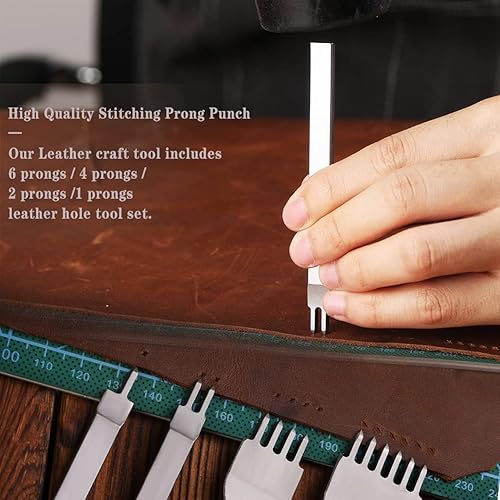 Miniatura 6 de 50 piezas de herramientas de trabajo de cuero y suministros con caja de herramientas de extremo punción de cuero biselador cuerdas de cera agujas