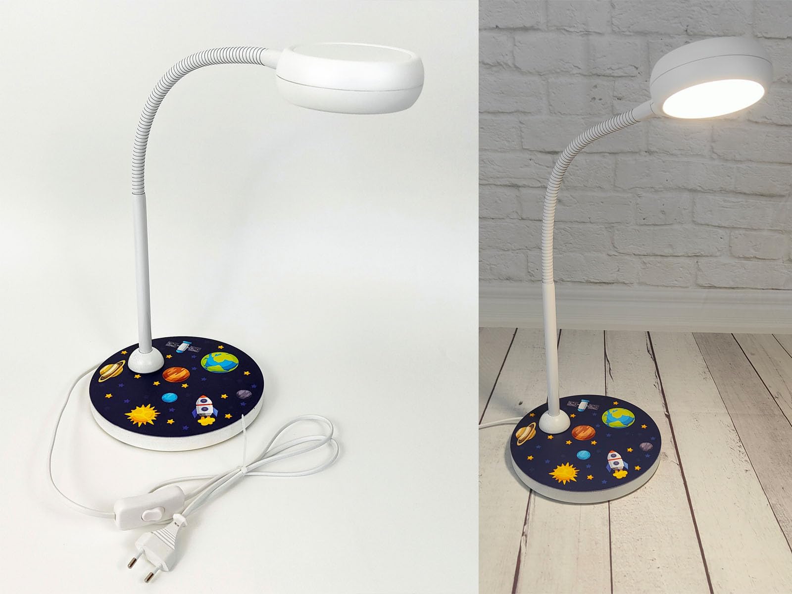meineWunschleuchte Kinderzimmer Schreibtischlampe WELTALL mit Flexarm, Höhe 43cm