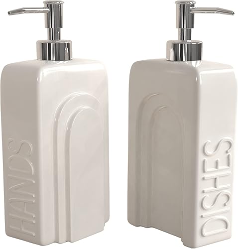 Miniatura 2 de Juego de dispensador de jabón con bomba de acero inoxidable, paquete de 2 jabones de platos recargables de cerámica y dispensador de jabón de manos