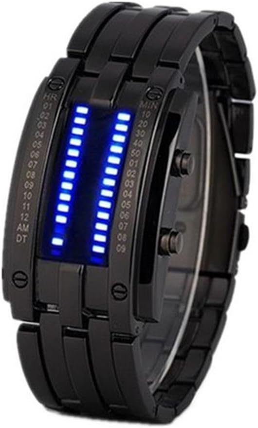 SAMGOO Samgo Binary Matrix Blue LED Digital Waterproof Watch Mens Classic Creative Fashion Plated Wrist Watches (L(Black and Blue Light))