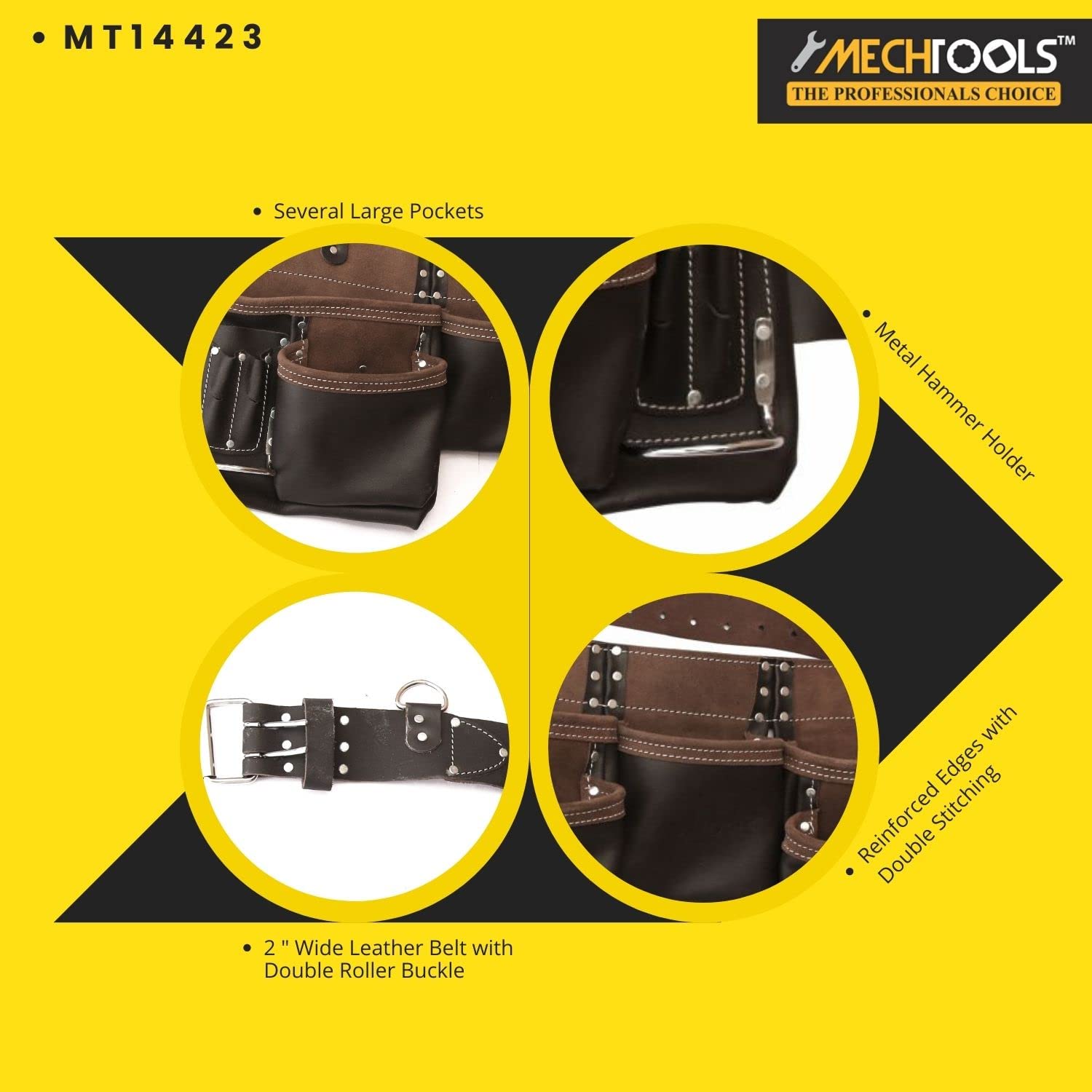 Mechtools Tablier de charpentier avec poches extra larges en cuir tanné à l'huile