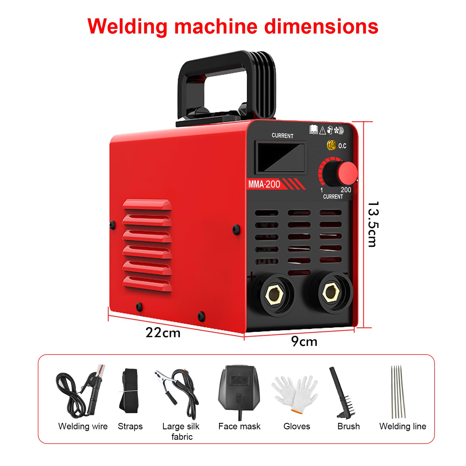 Máquina de Soldadura por Arco Portátil MMA 200, Máquina de Soldadura por Electrodo 200A, Mini Máquina de Soldadura MMA con Inversor IGBT, Pantalla LED, Antiadherente, Refrigeración Inteligente