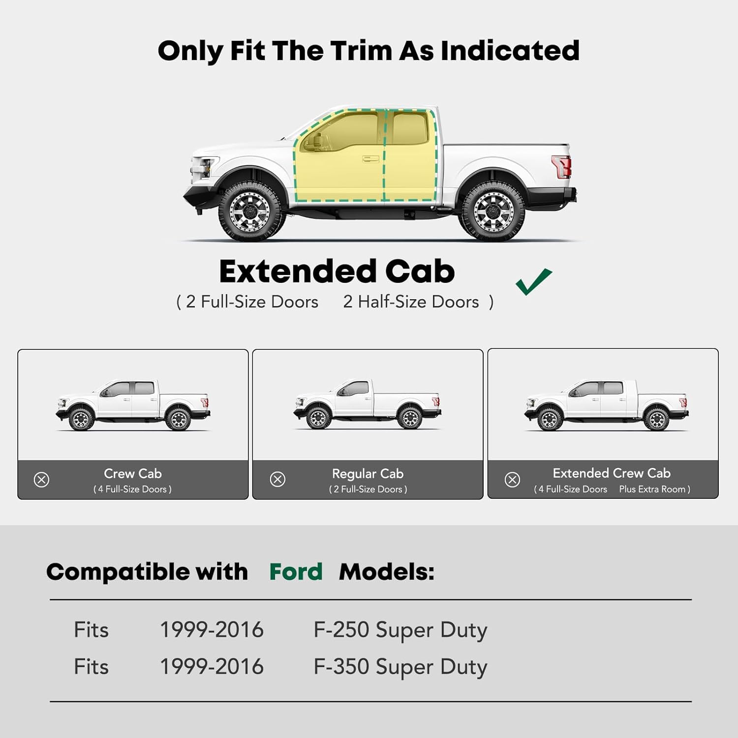 YHTAUTO 6.5" Running Boards Side Steps Fit Ford F-250 Super Duty/F-350 Super Duty 1999-2016, Extended Cab, Carbon Steel Black Powder, Truck Cab Side Step Rails Off-Road Exterior Accessories, Set of 2