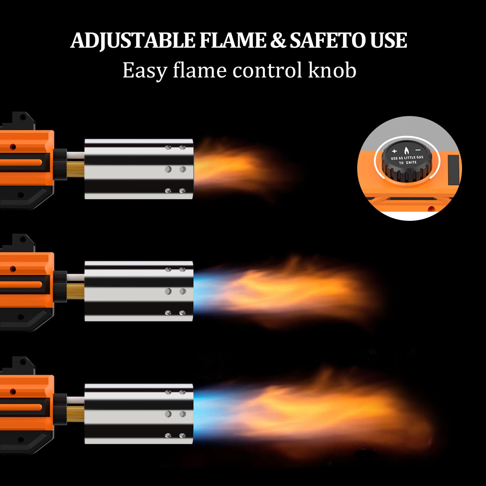GL GLENSLAVE Potente pistola de gas propano para barbacoa, quemador de cocina con llama ajustable, quemador lanzallamas de cocina, kit de soldadura de gas para barbacoa, barbacoa, carne (naranja)