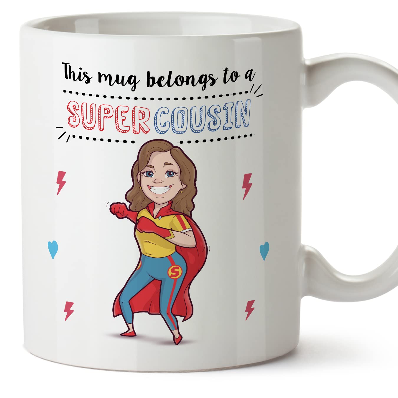 MUGFFINS Cousin Mug - in English - Super Family - Funny Gift - Ceramic 11oz Mug