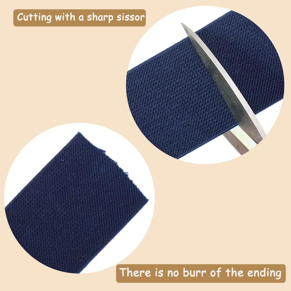 Banda elástica de punto azul marino de 2 pulgadas para coser 10 yardas, 50 mm, correas elásticas de sarga de doble cara para ropa, pantalones, cintura, pelucas, faldas, proyectos de