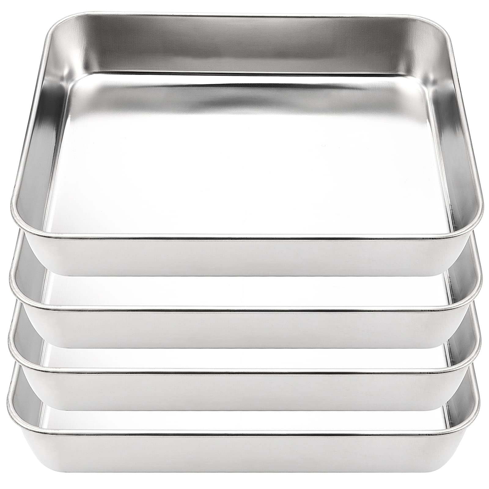 JEUIHAU 4 Pack 23 x 17 x 5 cm Small Baking Tray Set, Deep Cake Tins Stainless Steel Baking Sheet Pans for Cakes, Pizza, Cookie, Meat, Vegetables, Desserts