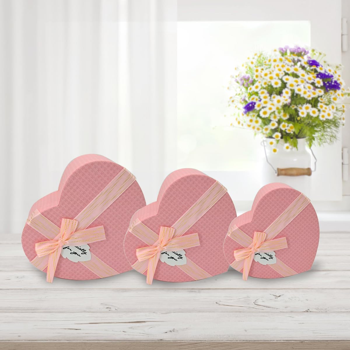 Set of 3 Heart Shaped Boxes for Flowers Packaging Pink Gift Boxes with Lids for Present Heart Shaped Flower Boxes for Arrangements Floral Gift Boxes for Bridesmaid, Proposal, Wedding, Birthday, Baby Showers - Image 2