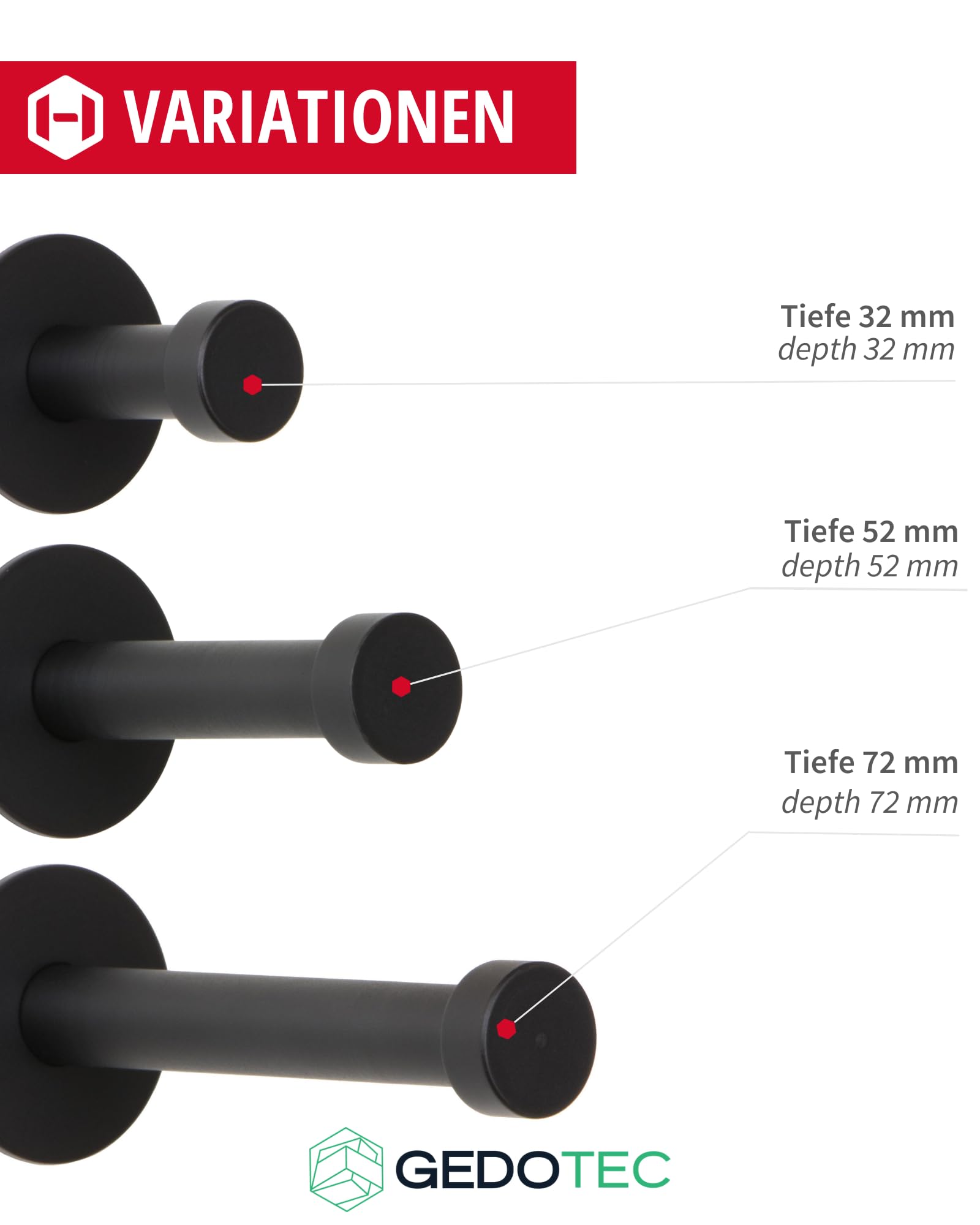 Gedotec Garderoben-Haken | UP | Aufhänger Tiefe: 52 mm | 10 Stück | schwarz Kleiderhaken Edelstahl | Wand-Garderobe zum Schrauben | Mantelhaken Vintage | Design Wandhaken mit Befestigungsmaterial