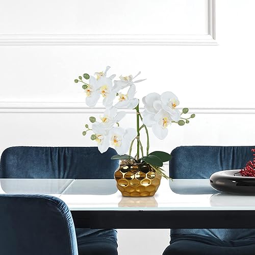 Miniatura 6 de Ziwon Flores y Plantas de Orquídeas Artificiales Plantadas en Maceta de Cerámica, Orquídeas Phalaenopsis Blancas Falsas para Centro de Mesa, Arreglo