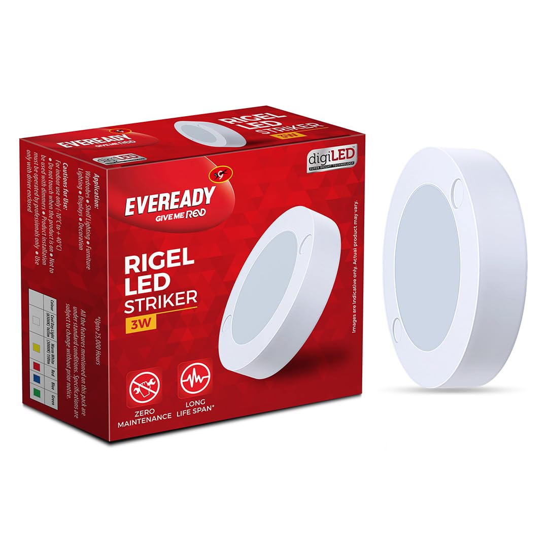 EVEREADY E26 LED 3-Watts Rigel Surface Panel 15W Round Shape Plastic Body Lightweight & Fire Retardant PC Body | Aesthetic Matte Finish | 80lm/W | 4kV Surge Protection | Cool Day White