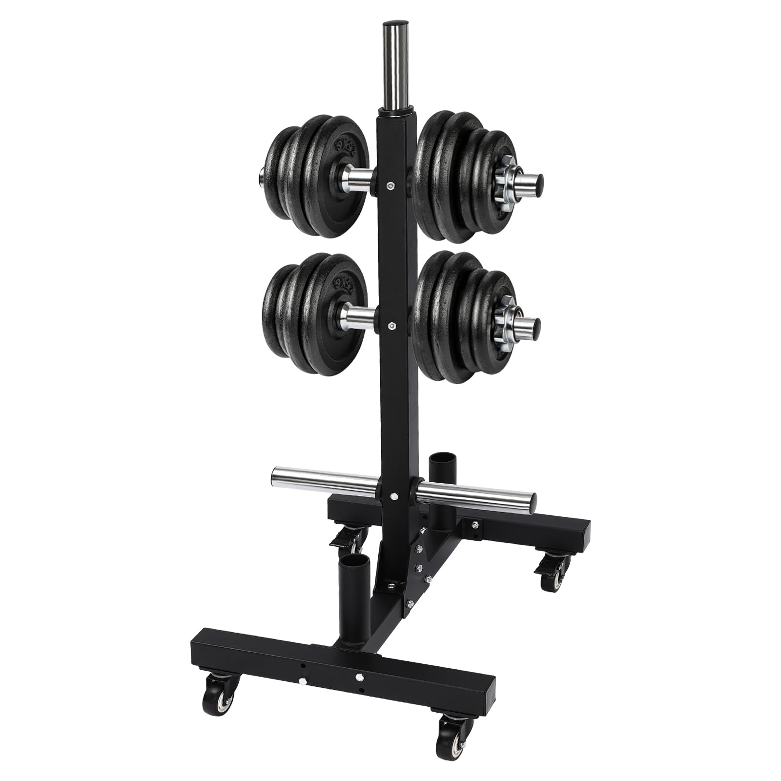 pijopang Commercial Olympic Weight Plate Tree, Bumper Plate Tree with Two Bar Holders and Transport Wheels 1100 lb Capacity