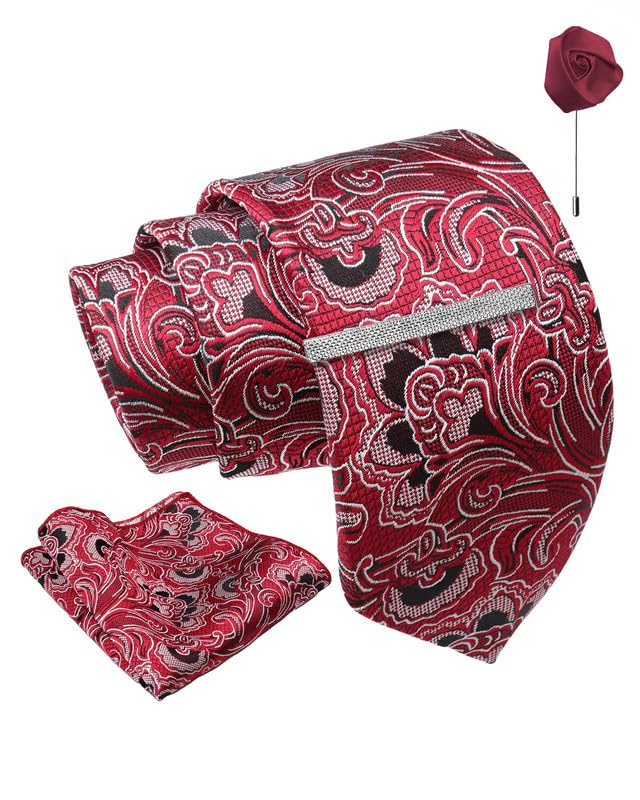 AxlonTie for Men – Geometric Silk Neck Ties Set with Cufflinks Flower Pin, Pocket Square & Black Gift Box, Combo Necktie Sets for Office Wear, Formal Suits & Weddings (0, AXFW)