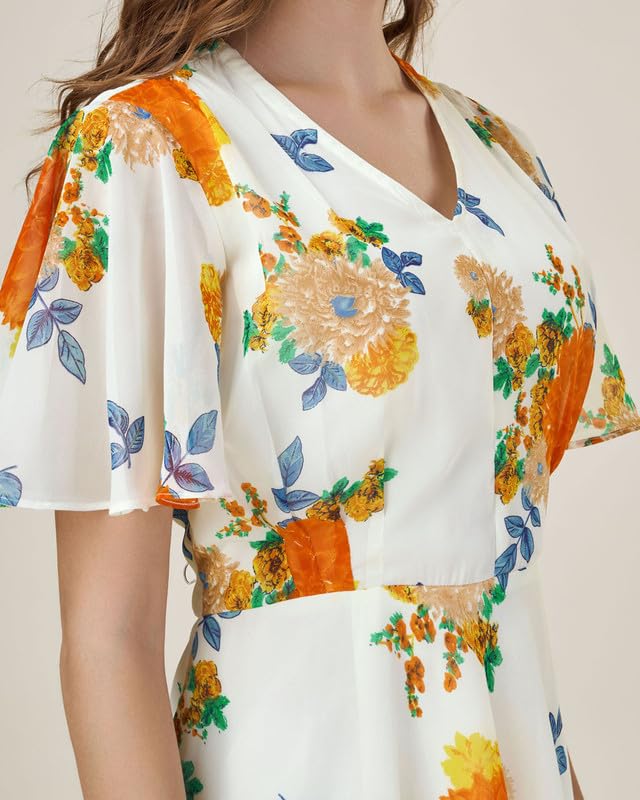 Image of MOJILAA Women's Georgette Floral Printed Gathered Dress