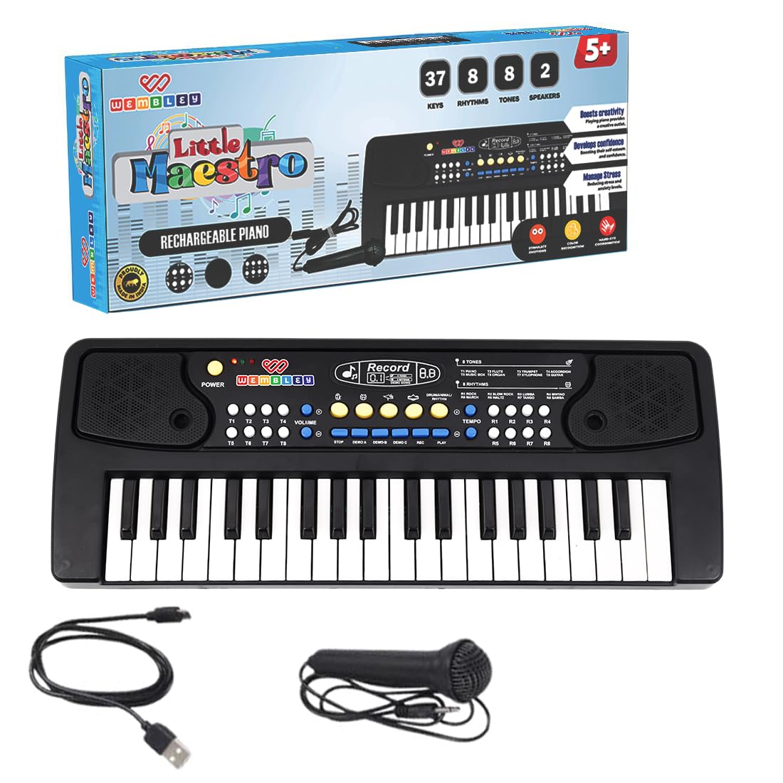 Wembley Kids Piano with Mic Electronic Keyboard Musical Toy for Beginners Boys Girls 3 4 5 6 7 8 9 Years with Recording 37 Keys 8 Rhythms 8 Tones 6 Demos Function - Black (B0D5R9S8Z1) Amazon Price History, Amazon Price Tracker