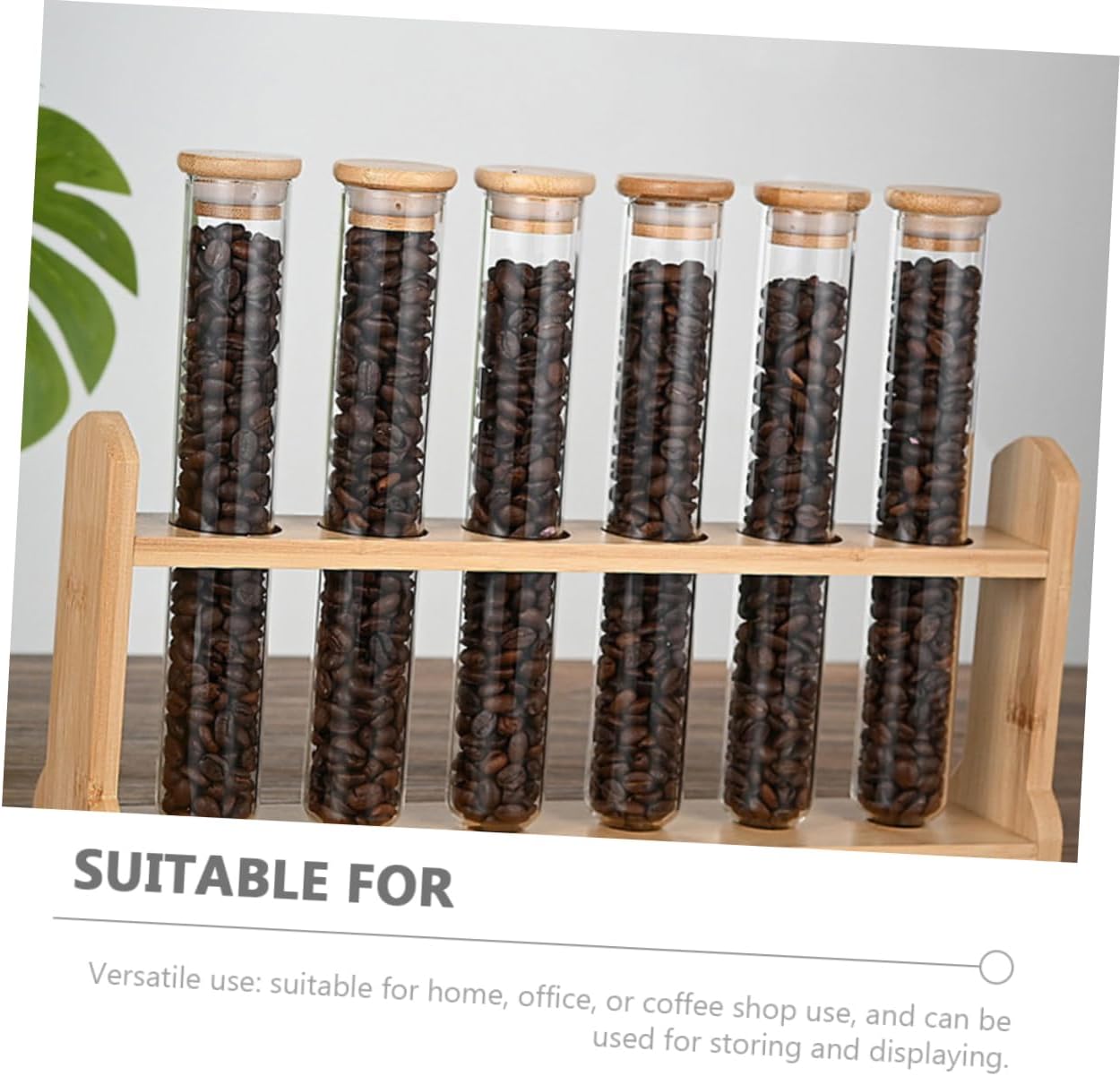 Elegant Coffee Bean Dispensing Bottle Airtight Canister Glass Jar Wooden Stand Bean Storage Tubes Single Dose Storage Coffee Vials Display Stand