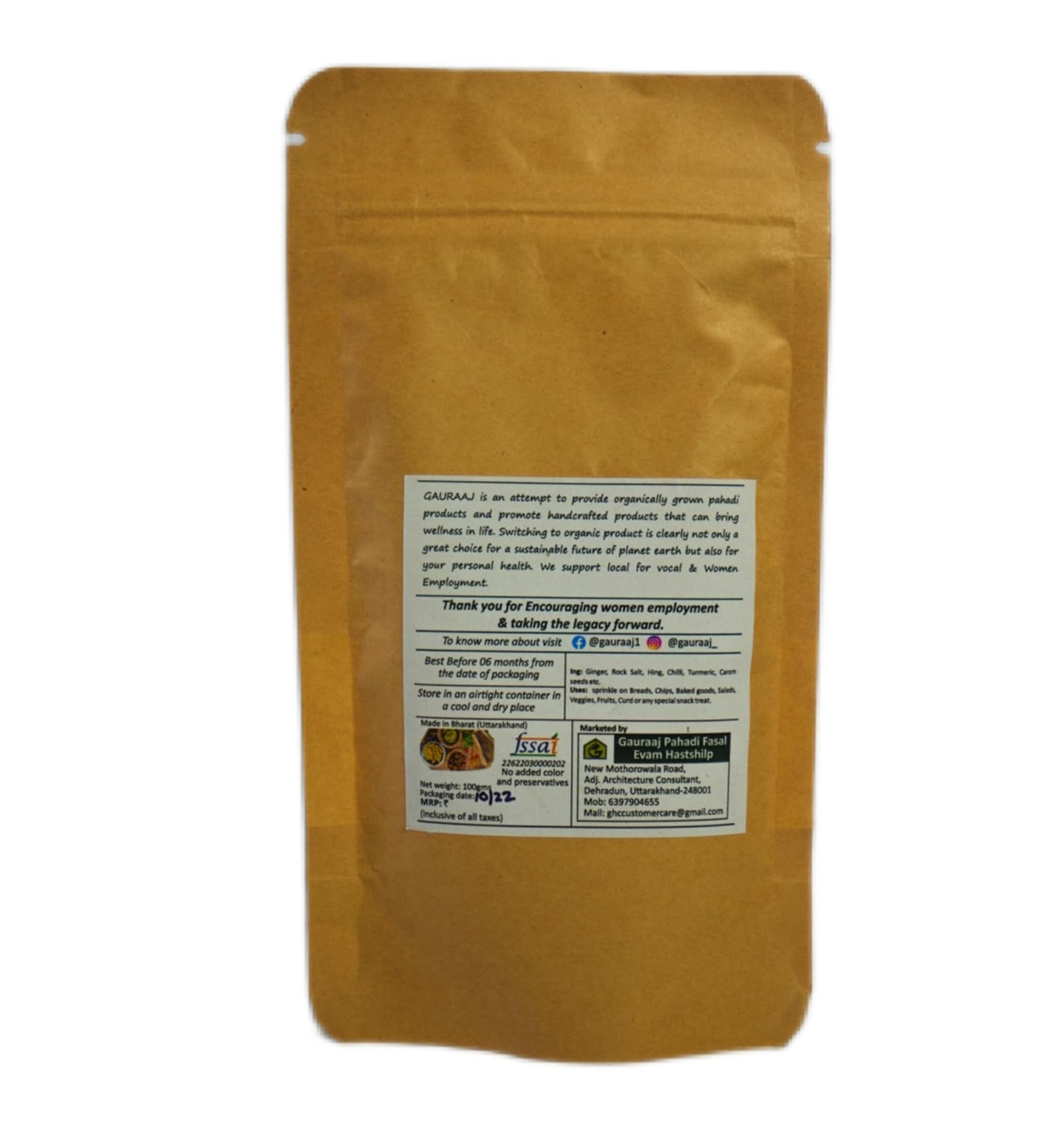 Gauraaj Handgrounded Ginger Flavored Salt - 100g | Organic Himalayan Pahadi Pisyu Loon Seasoning/Namak | No Preservatives & Chemical Free | Mineral Rich & Sourced from Uttarakhand - Image 2 thumbnail