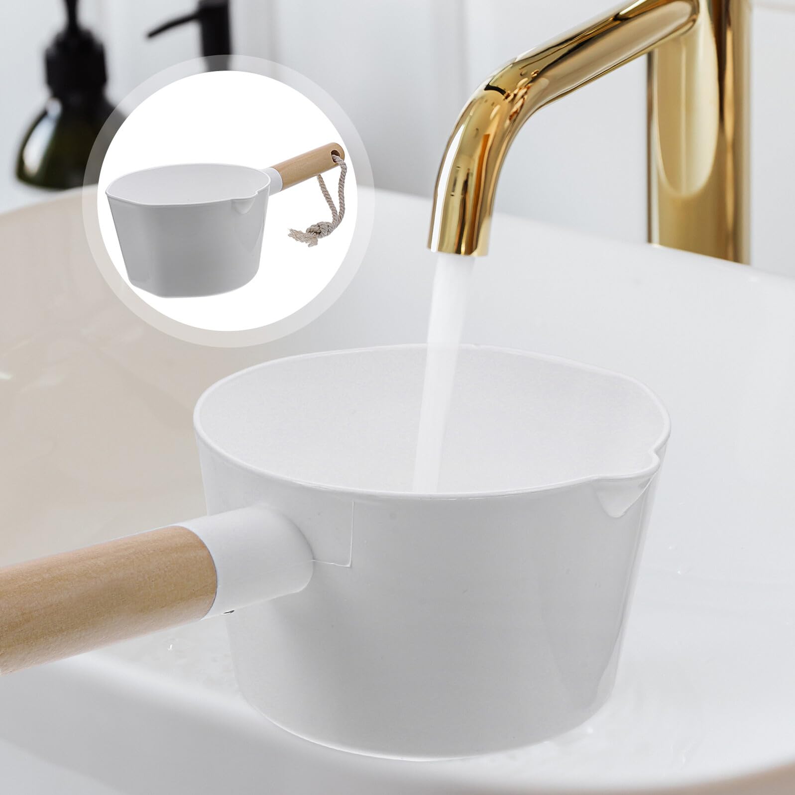 SHINEOFI Cucchiaio Set 2 Pezzi per Acqua da Cucina in Legno Manico Grande Accessorio Impilabile per Uso Domestico e Professionale