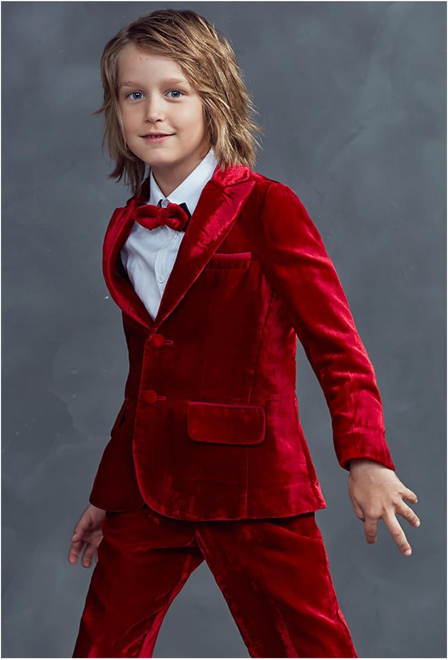 2 Piece Boys Tuxedo Suit Two Button Velvet Jacket Pants Set Ring Bearer Outfit Prom Wedding Party