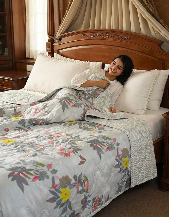 Image of MITUL AC Comforter for Double Bed Or Single Bed Ultrasoft AllSeason Polyster Dohar Duvet Light Wight (RED Flower Design, Double Bed)