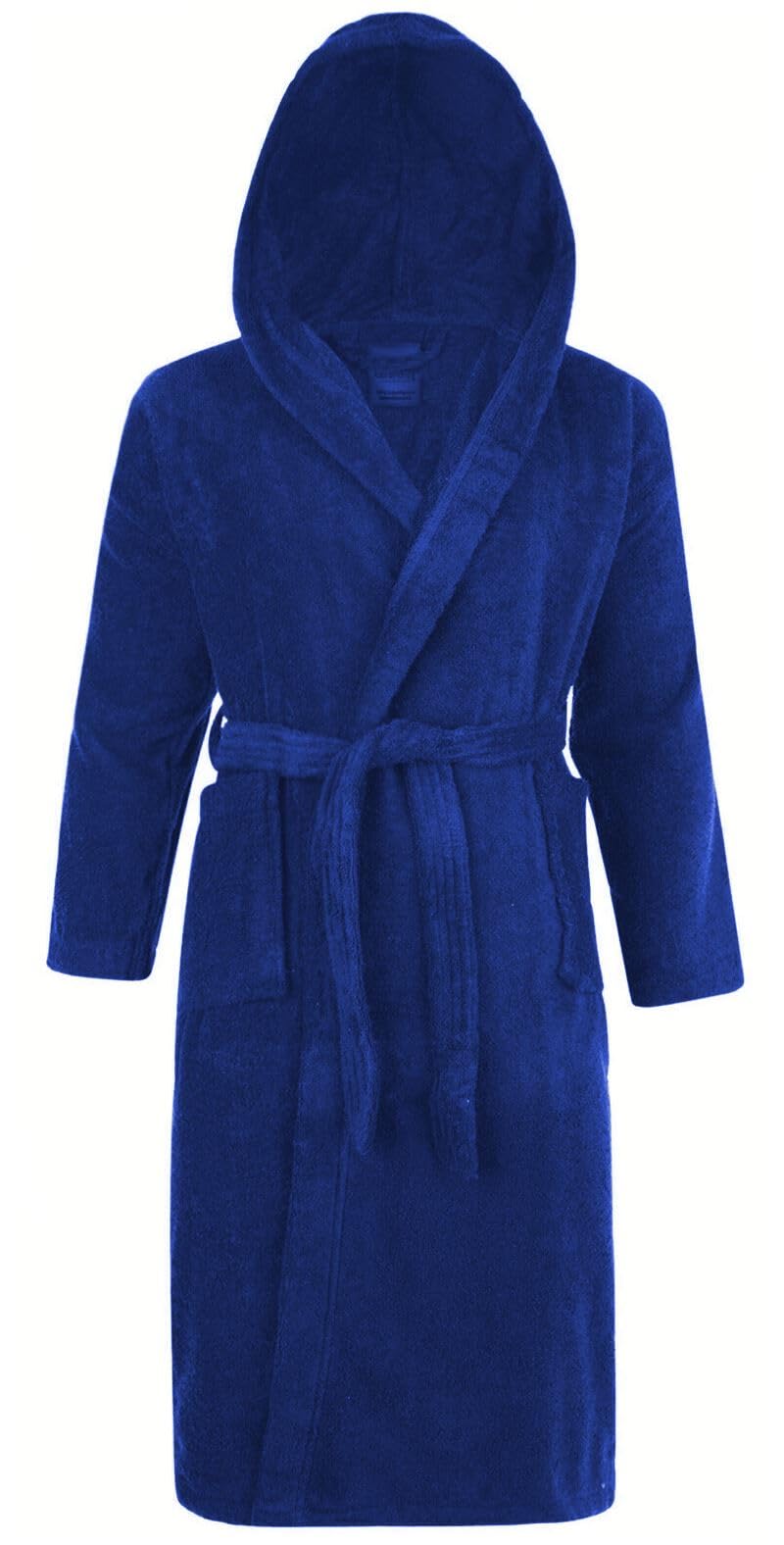 Adore Home 100% Cotton Terry Towelling Hooded Shawl Collar Bathrobe Large, Royal Blue