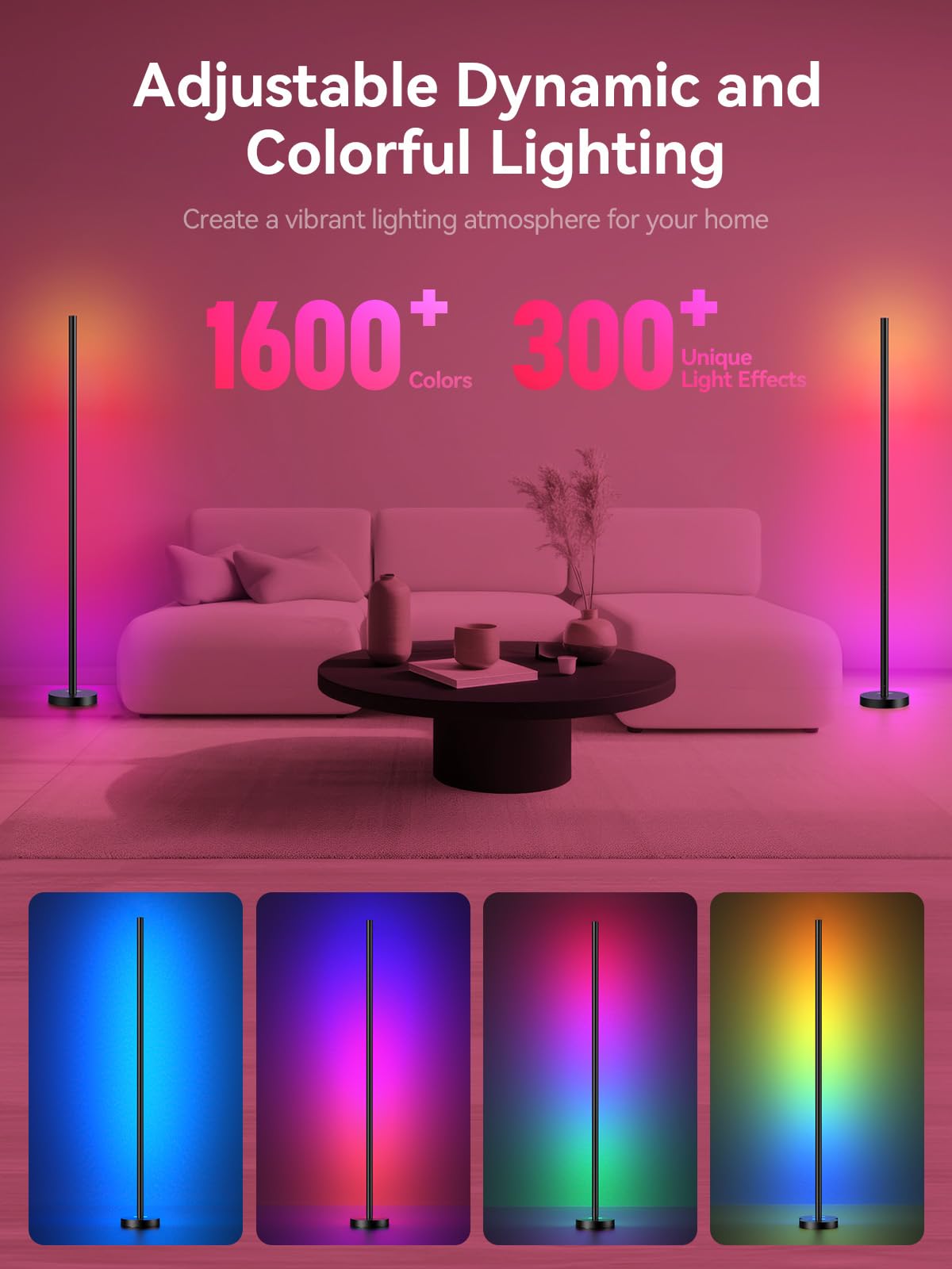 OIYN Smart RGBICW LED Corner Floor Lamp - 16 Million DIY Colors, 68+ Scenes, Music Sync, App & Remote Control, Color-Changing Ambient Lighting for Living Rooms, Bedrooms, and Gaming Rooms
