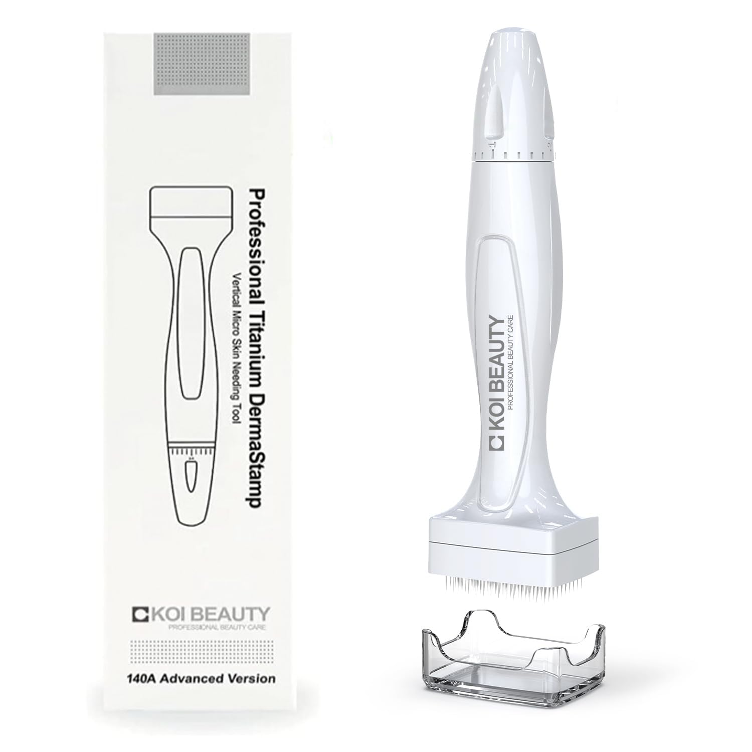 KOI BEAUTY Microneedling Derma Stamp - 140 ECHTE NADELN Titan, Dermastamp/Dermapen für Haare, Bart, Gesicht, Körper, Beste Derma roller Alternative
