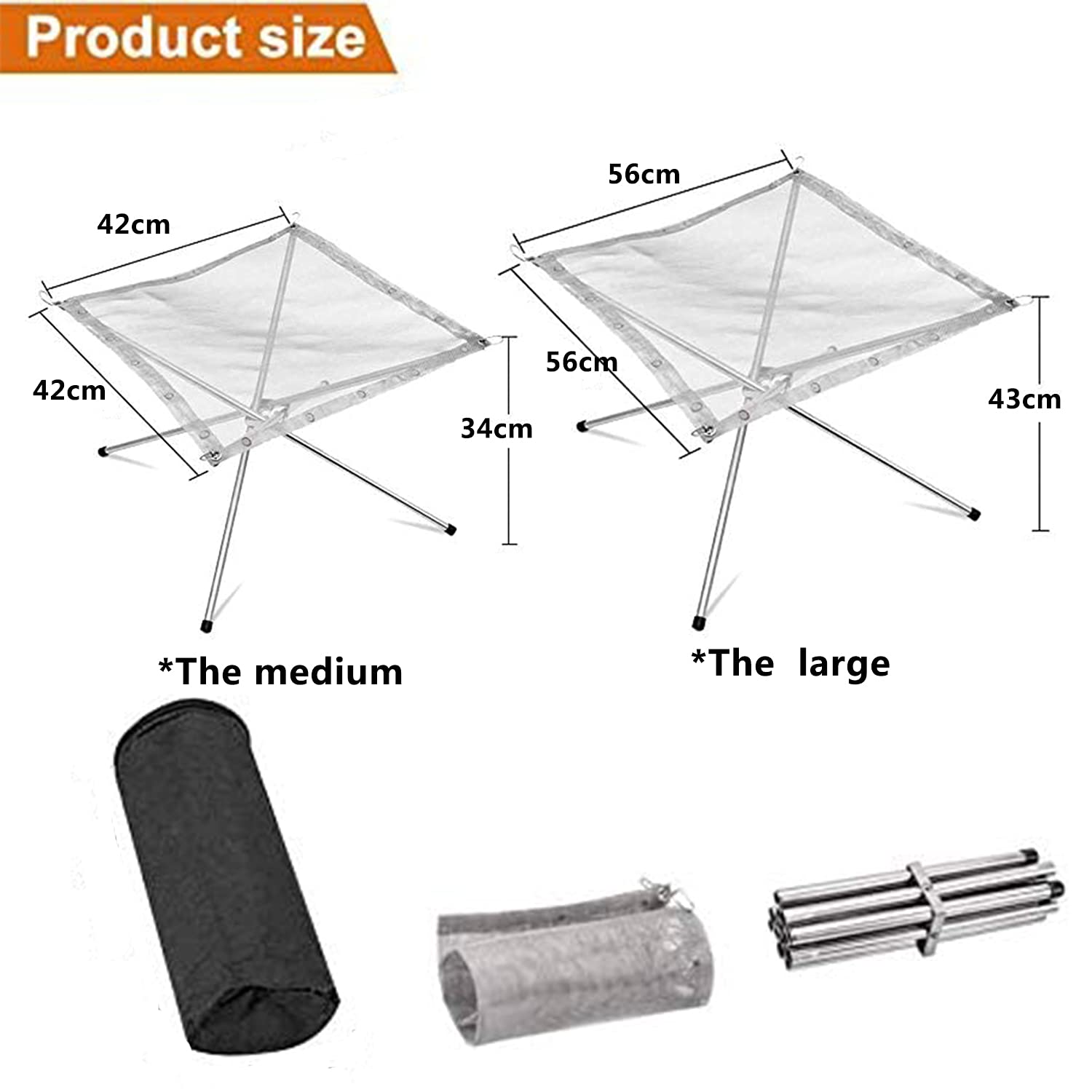 KAHEIGN Draagbare vuurplaats voor buiten, 42 cm opvouwbare roestvrijstalen mesh vuurplaats, open haard, barbecue, vuurschaal voor terras, achtertuin, tuin, camping, picknicks, vreugdevuur - met