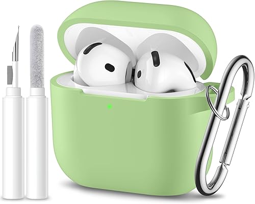 Vista 26 de Funda protectora completa de silicona suave para AirPods 4 con llavero y kit de limpieza, compatible con Apple Airpods 4 para mujeres y hombres