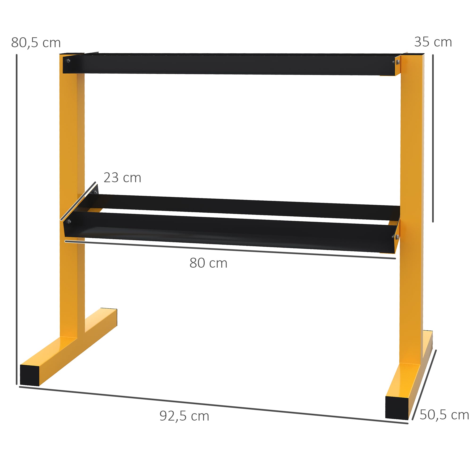 SPORTNOW Rack para mancuernas 270kg acero 92.5x50.5x80.5cm amarillo negro | Rack para mancuernas de 2 niveles y soporte de pesas para levantamiento de pesas, entrenamiento de fuerza.