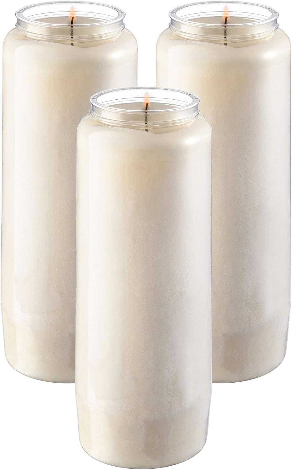 Tribello 9 Day Candles, 3 Pack - 7” White Pillar Candles for Memorial, Prayer Candles, Party Decor, and Emergency Candles - Unscented Slow Burning 100% Vegetable Wax in Plastic Jar Container