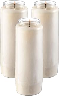 Tribello 9 Day Candles, 3 Pack - 7â€ White Pillar Candles for Memorial, Prayer Candles, Party Decor, and Emergency Candles - Unscented Slow Burning 100% Vegetable Wax in Plastic Jar Container