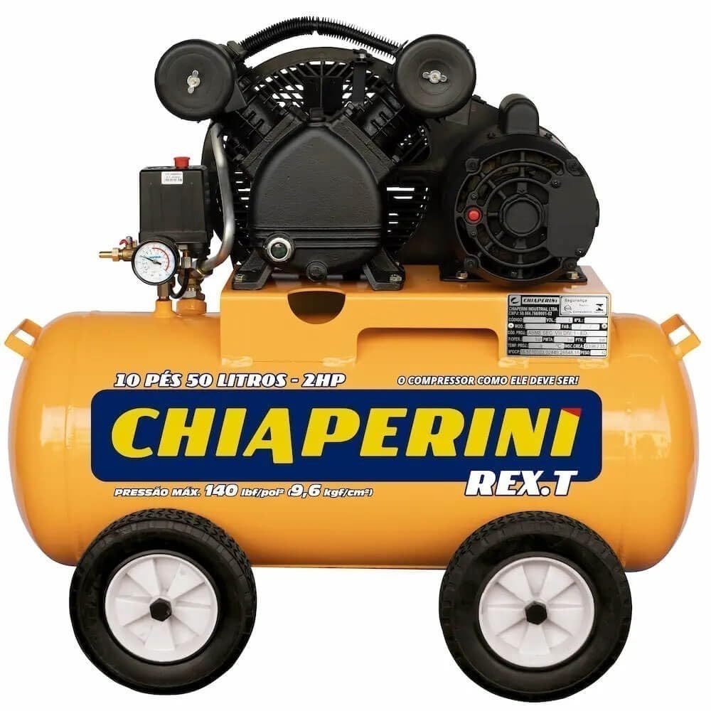 Chiaperini Compressor de Ar 10 Pés 50L 2 Hp 140 Libras Monofásico REX.T Móvel com Rodas