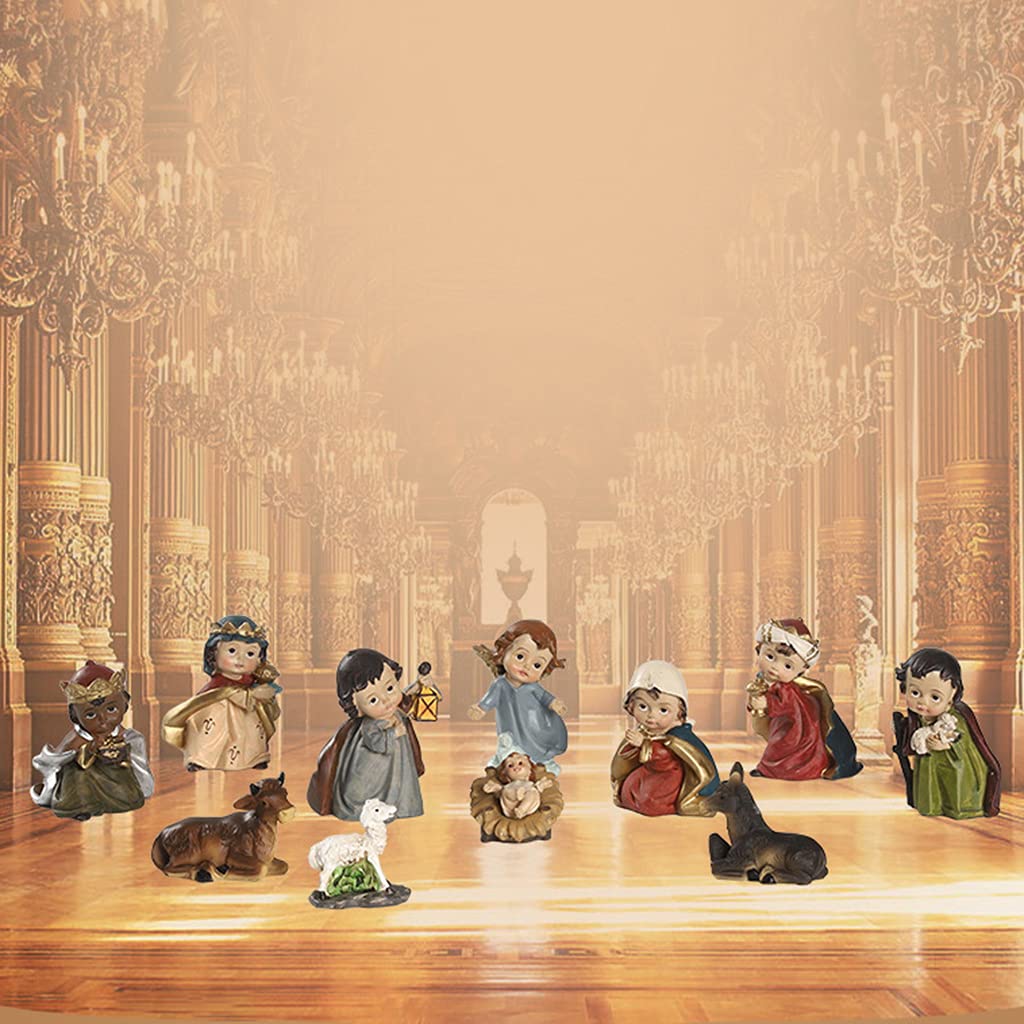 For Creative Christmas Cartoon Manger Set Nativity Figurines Statue Resin Figure Religious