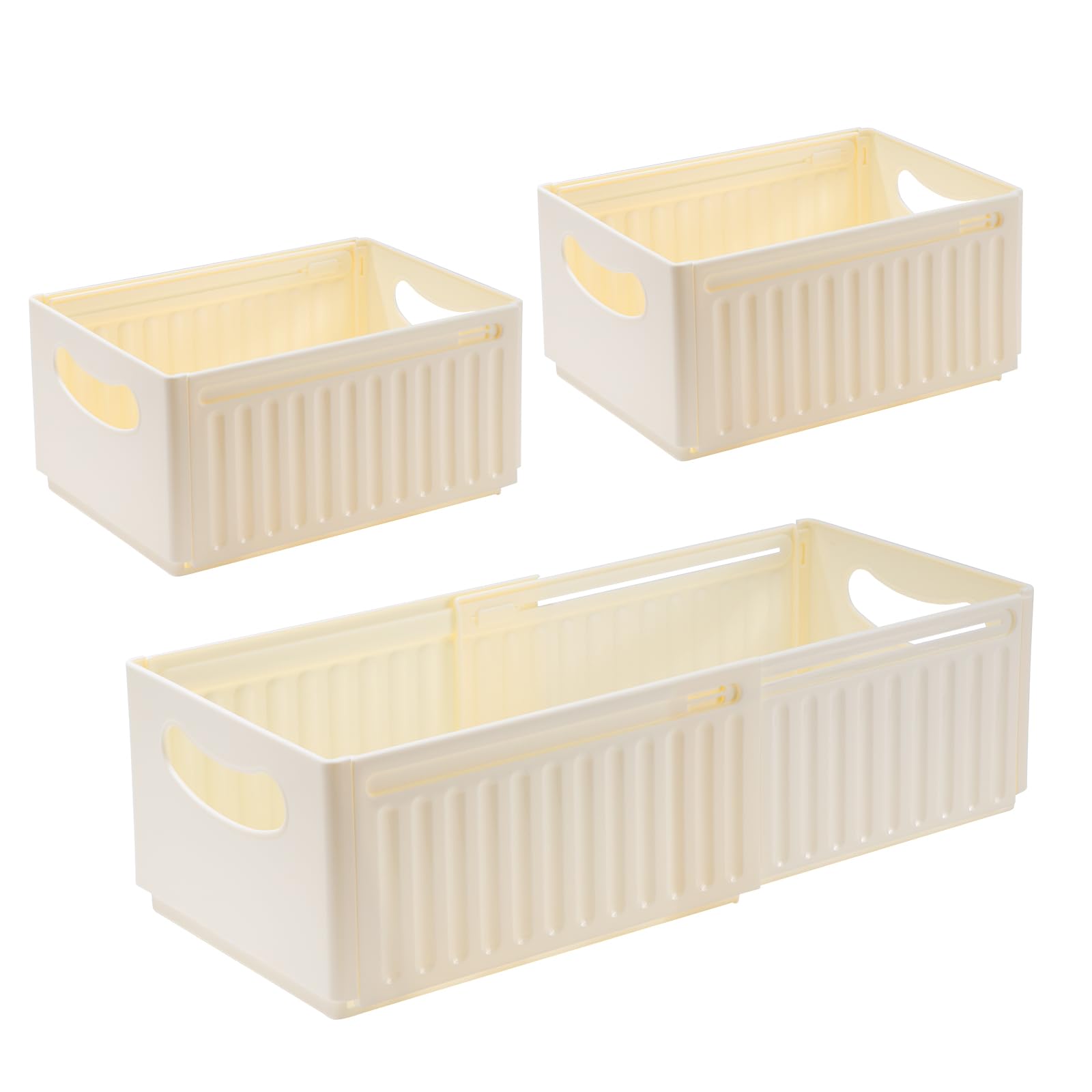 Caja De Almacenamiento Para Hogar Cajas Organizadoras De Plastico Sin Tapa Con Asa Organizador De Nevera Cajas Plegables De Almacenamiento Para Baño Cocina Armario Oficina 3 Piezas 47.5×28×20cm
