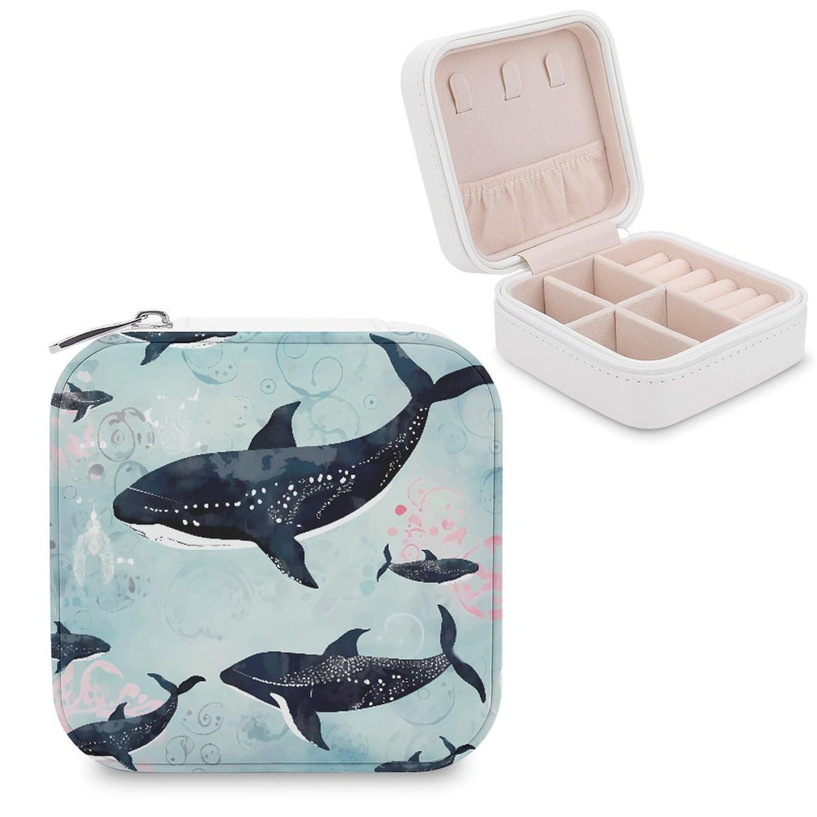 FekiLoot Whale Jewelry Case Leather Jewelry Organizer Travel Jewelry Case Portable Small Jewelry Box Mini Display Storage Box Trinket Organizer for Ring Earring Necklace