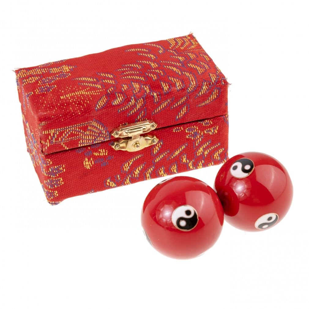Lachineuse - Caja de Bolas Qi Gong Yin Yang - Bolas Chinas antiestrés en Esmalte ⌀ 40 mm - Caja de Regalo de relajación Zen - Objeto asiático Japón China Feng Shui - Color Rojo