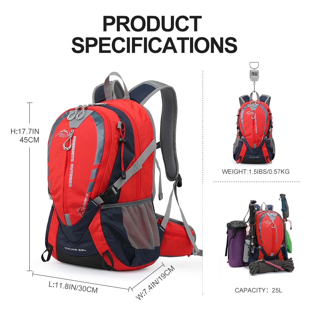 INOXTO Small Hiking Backpack with 2L Water Bladder and Waterproof Rain Cover, 25L Hydration Daypack for Travel, Cycling, Camping, Outdoor
